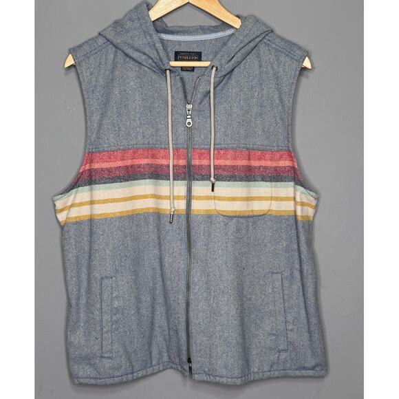 Pendleton Other - Pendleton Vest Gray USA Park Wool Blend Striped Hooded Full Zip No Size Tag